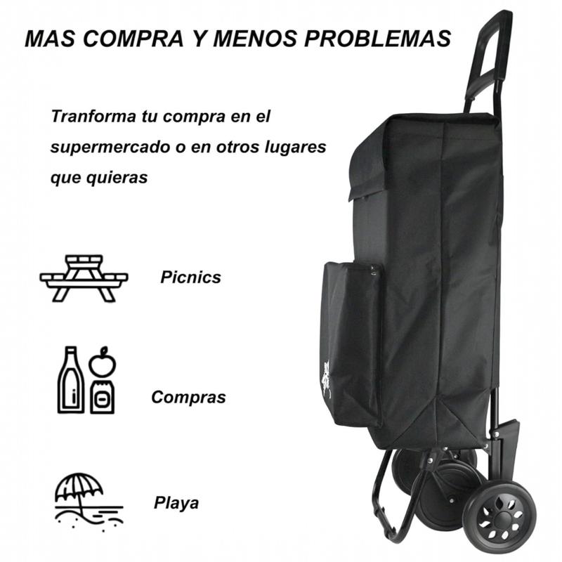 Carrito de Compra Plegable con Bolsa Térmica Impermeable | 4 Ruedas, Ligero y Resistente, 40L