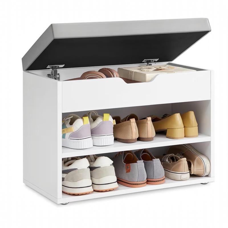 Banco Zapatero con Asiento Acolchado | Mueble para Entrada con 3 Compartimentos, Diseño Rústico