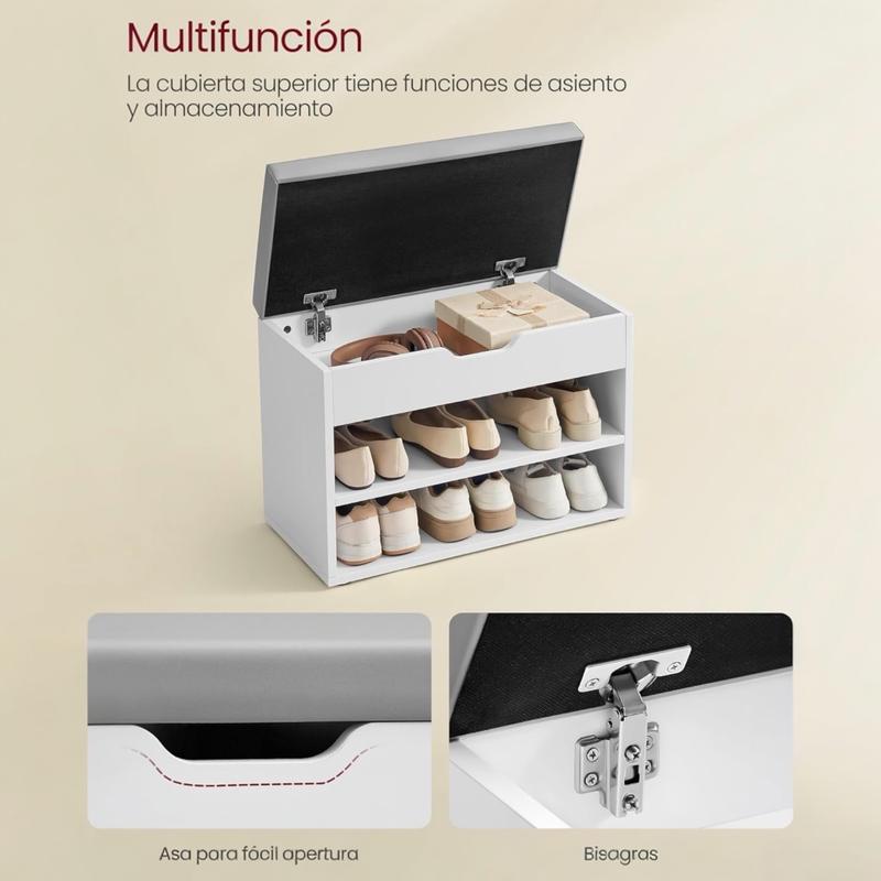 Banco Zapatero con Asiento Acolchado | Mueble para Entrada con 3 Compartimentos, Diseño Rústico
