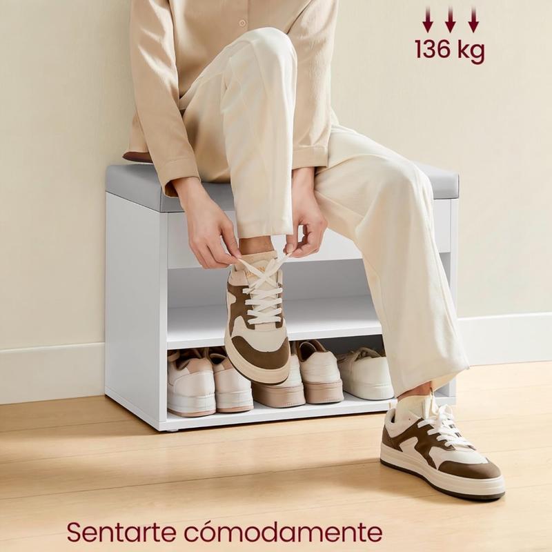 Banco Zapatero con Asiento Acolchado | Mueble para Entrada con 3 Compartimentos, Diseño Rústico