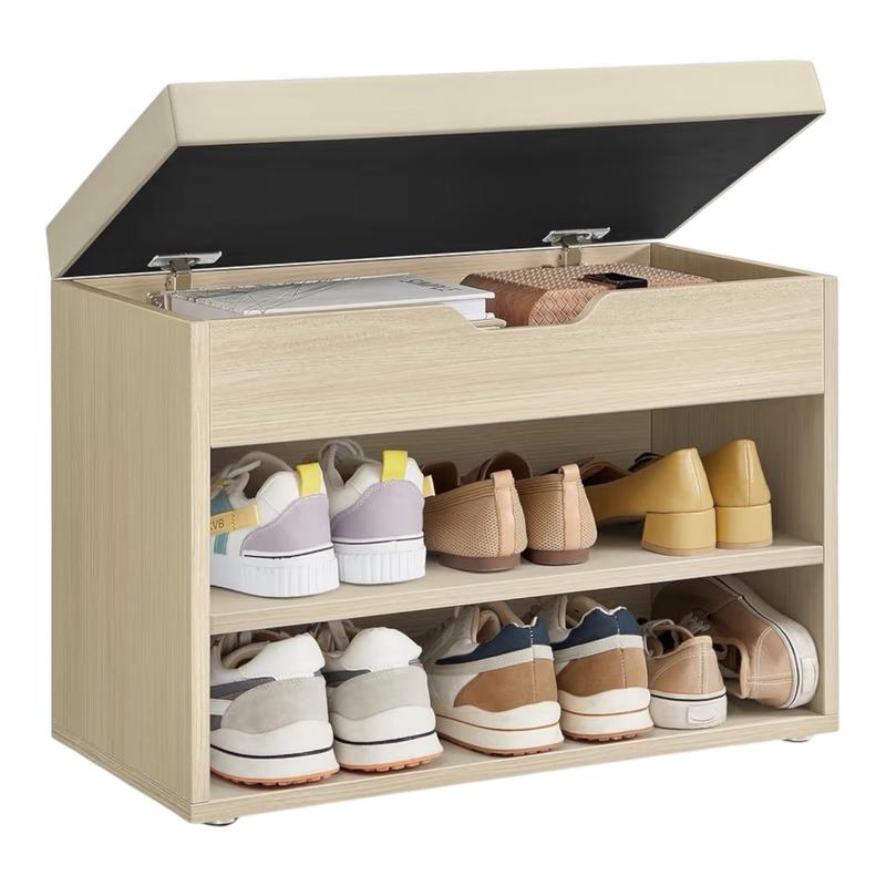 Banco Zapatero con Asiento Acolchado | Mueble para Entrada con 3 Compartimentos, Diseño Rústico