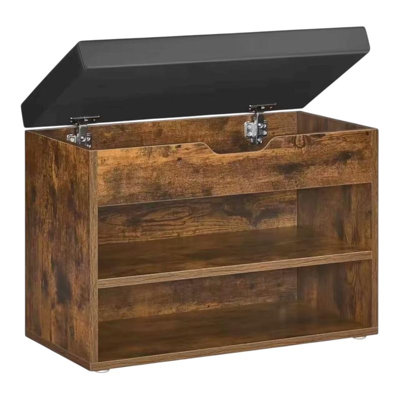 Banco Zapatero con Asiento Acolchado | Mueble para Entrada con 3 Compartimentos, Diseño Rústico