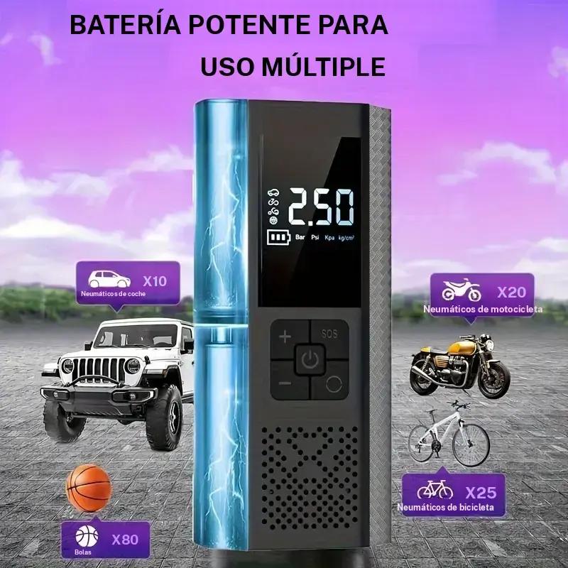 Inflador Portátil 150 PSI con Manómetro Digital | Inalámbrico, Batería Recargable y Luz LED