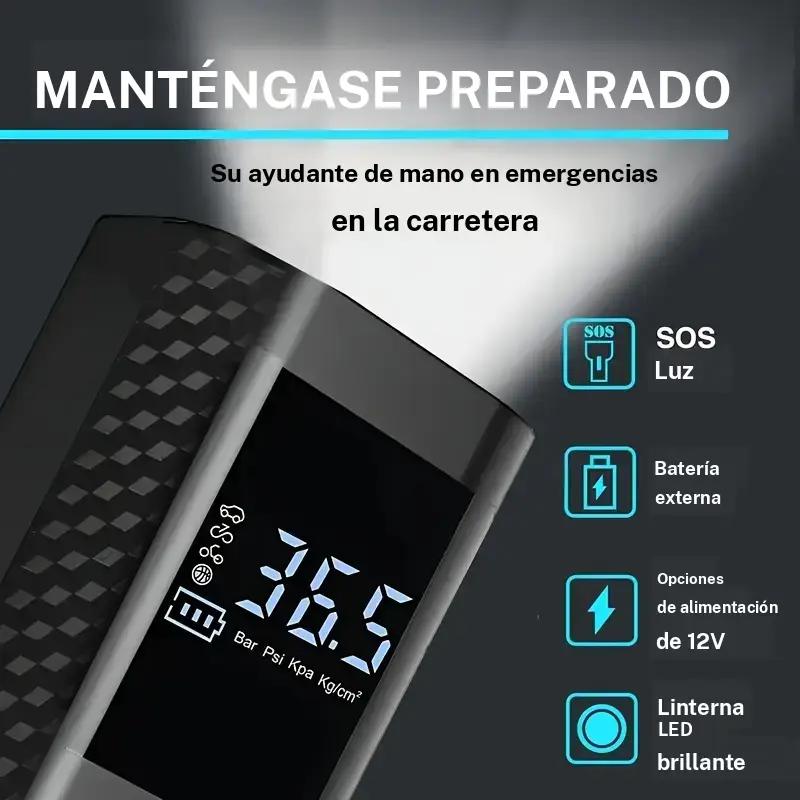 Inflador Portátil 150 PSI con Manómetro Digital | Inalámbrico, Batería Recargable y Luz LED