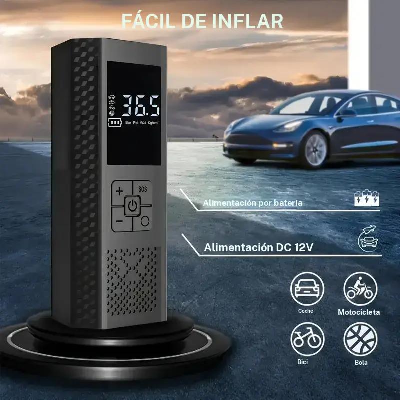 Inflador Portátil 150 PSI con Manómetro Digital | Inalámbrico, Batería Recargable y Luz LED