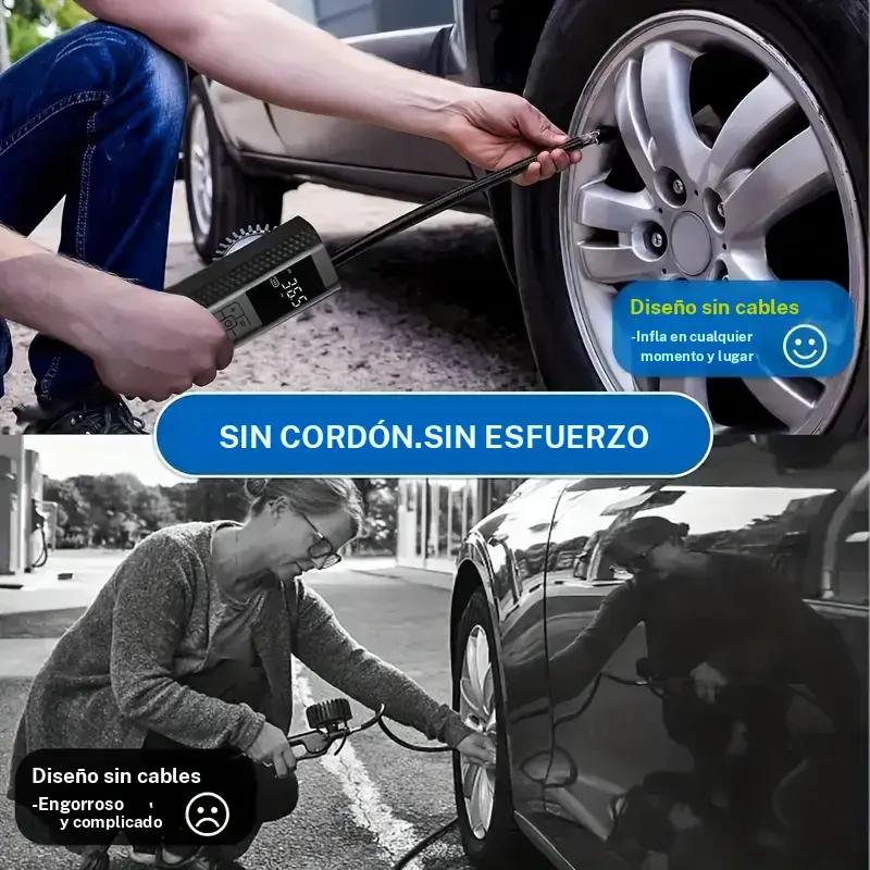 Inflador Portátil 150 PSI con Manómetro Digital | Inalámbrico, Batería Recargable y Luz LED
