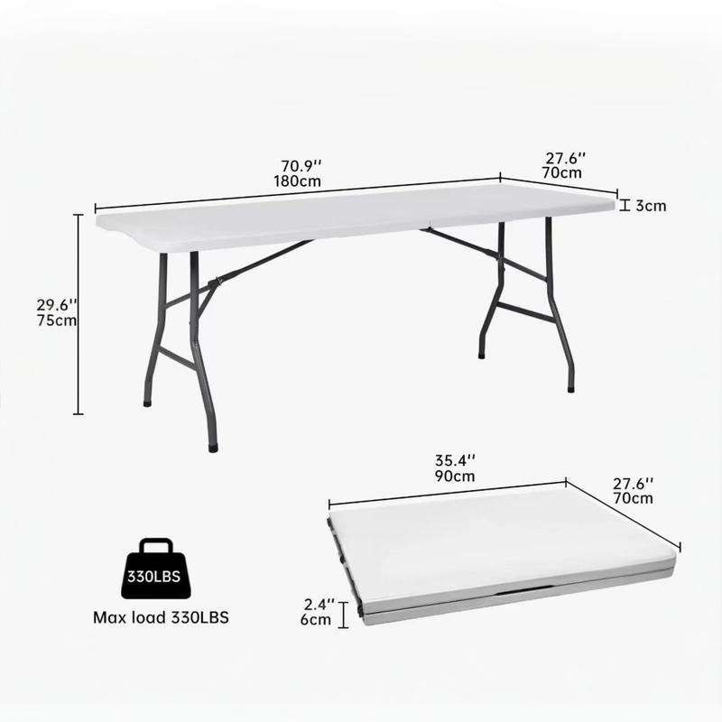 Mesa Plegable de 180 cm | Resina HDPE Resistente, Hasta 8 Personas, Interior y Exterior