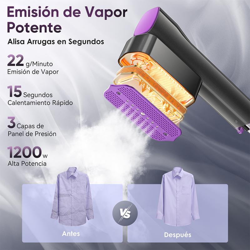 Vaporizador de Viaje 2 en 1 | Cepillo de Vapor y Plancha, Calentamiento Rápido en 15 Segundos