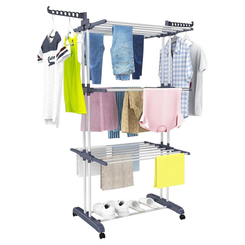 Tendedero de Ropa Plegable de 4 Niveles | Acero Inoxidable, con Ruedas y Gran Capacidad de Secado