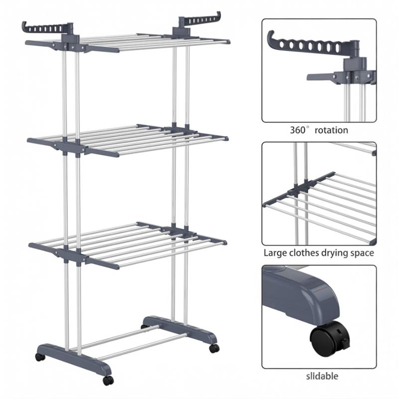 Tendedero de Ropa Plegable de 4 Niveles | Acero Inoxidable, con Ruedas y Gran Capacidad de Secado