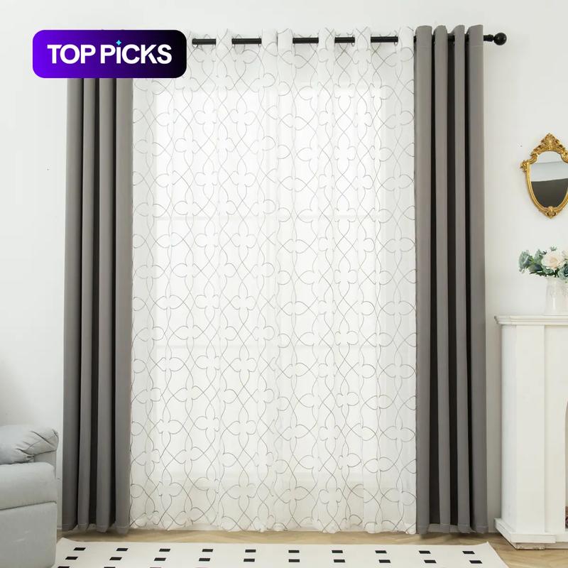Juego de 4 Cortinas Bordadas Opacas | Diseño Moderno para Salón, Dormitorio y Comedor