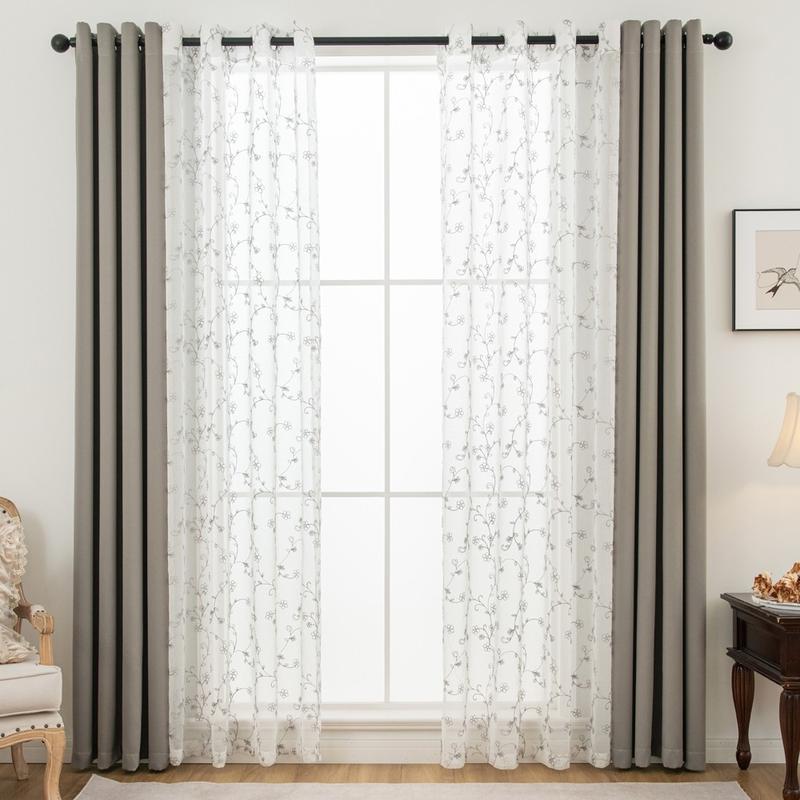 Juego de 4 Cortinas Bordadas Opacas | Diseño Moderno para Salón, Dormitorio y Comedor