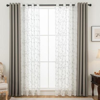 Juego de 4 Cortinas Bordadas Opacas | Diseño Moderno para Salón, Dormitorio y Comedor