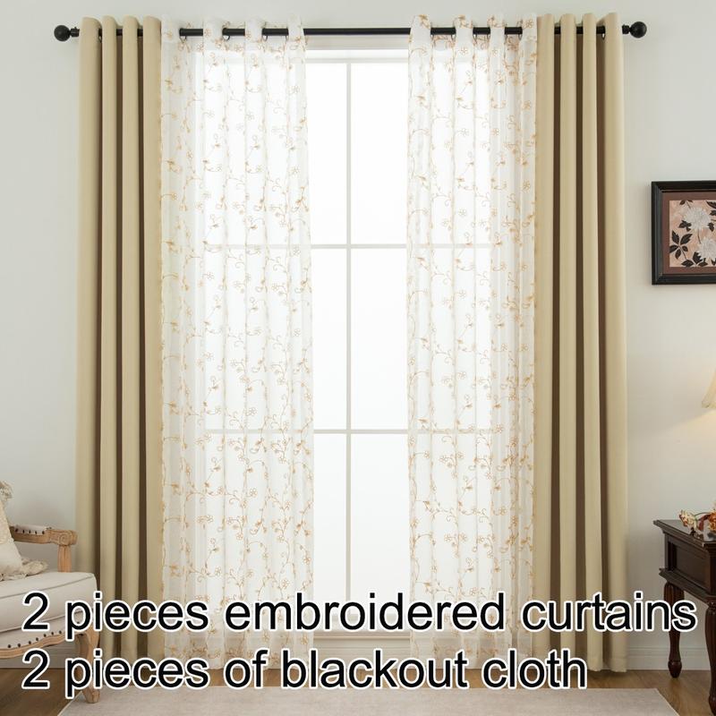 Juego de 4 Cortinas Bordadas Opacas | Diseño Moderno para Salón, Dormitorio y Comedor