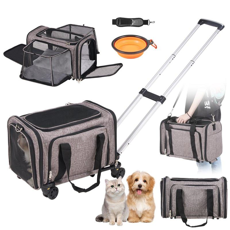 Transportín para Mascotas con Ruedas | Asa Telescópica, Correa de Hombro y Cuenco Plegable Incluido