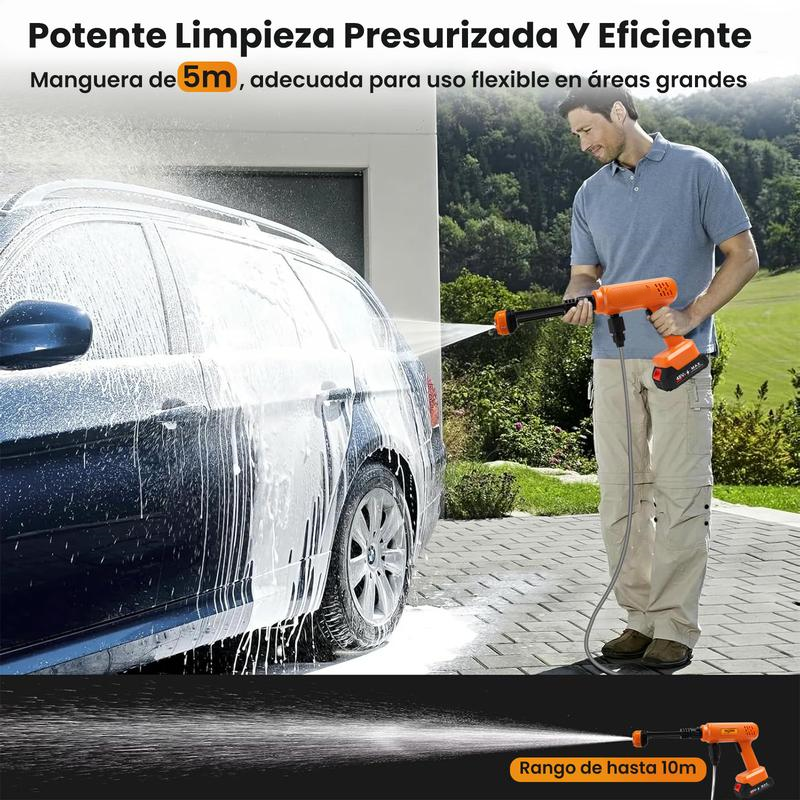 Hidrolimpiadora Inalámbrica 580 PSI | 2 Baterías de 7500 mAh, Boquilla 6 en 1 y Manguera de 6 m