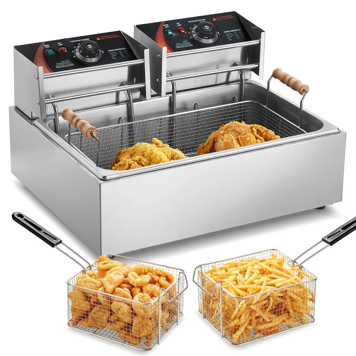 Freidora Eléctrica Comercial 12L | Doble Cuba, 5000W y Acero Inoxidable para Hostelería