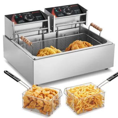 Freidora Eléctrica Comercial 12L | Doble Cuba, 5000W y Acero Inoxidable para Hostelería