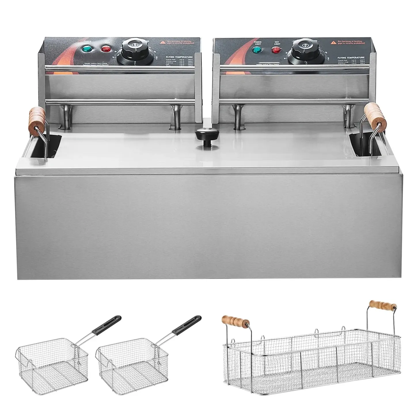 Freidora Eléctrica Comercial 12L | Doble Cuba, 5000W y Acero Inoxidable para Hostelería