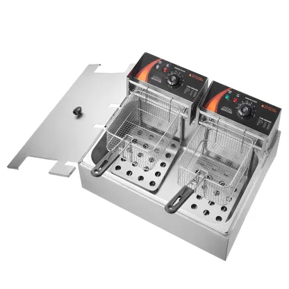 Freidora Eléctrica Comercial 12L | Doble Cuba, 5000W y Acero Inoxidable para Hostelería