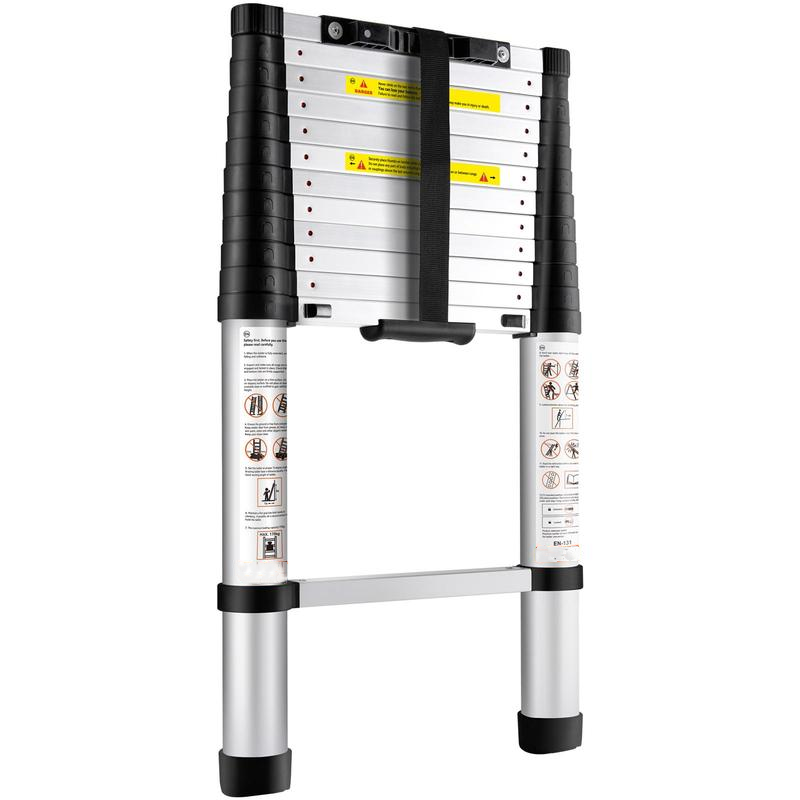 Escalera Telescópica de Aluminio | Plegable, Retracción con Un Botón y Pies Antideslizantes
