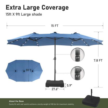 Sombrilla Exterior de Gran Tamaño con Base y Sistema de Manivela｜Perfecta para Terraza y Alberca