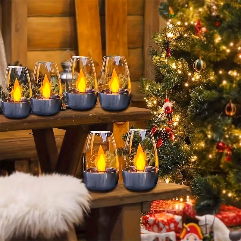 a set of six solar powered led candle lights flickering flameless candles for tabletop indoor decorative lights ip44 suitable for home garden balcony party and christmas holiday decorations Product details 6