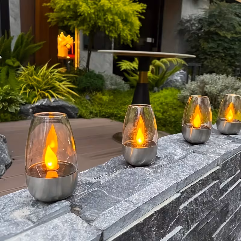a set of six solar powered led candle lights flickering flameless candles for tabletop indoor decorative lights ip44 suitable for home garden balcony party and christmas holiday decorations Product details 0