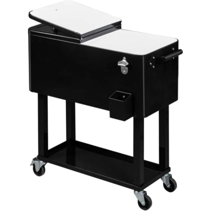 Carrito nevera con ruedas de 80 Qt, nevera portátil para jardín y fiestas, con estante, abrebotellas integrado y sistema de drenaje, ideal para bebidas y eventos
