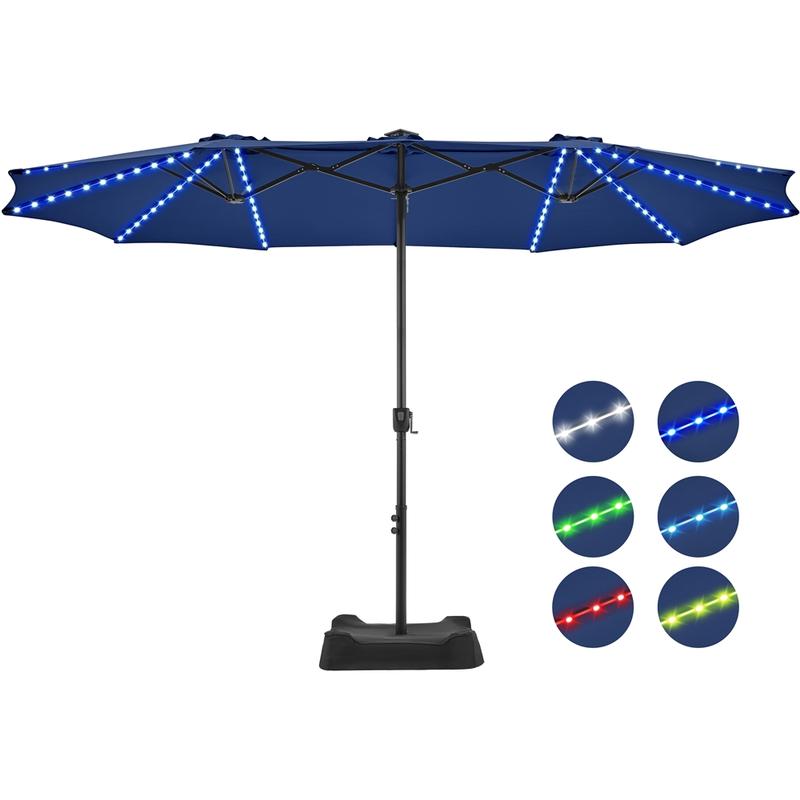 Sombrilla Solar RGB para Patio de 4,5 m | 12 Modos de Iluminación LED, Protección UV, Resistente a la Intemperie con Base Incluida