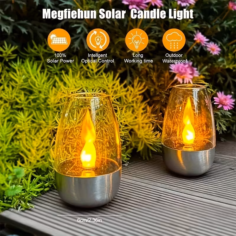 a set of six solar powered led candle lights flickering flameless candles for tabletop indoor decorative lights ip44 suitable for home garden balcony party and christmas holiday decorations Product details 1