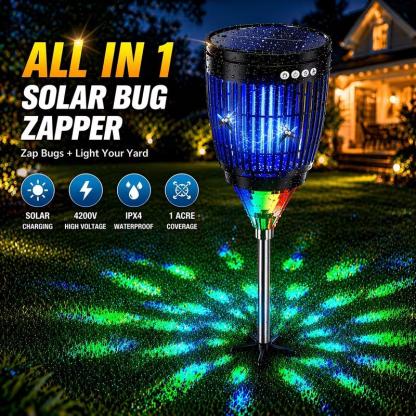 Lámpara Antimosquitos Solar para Exterior | Mata Insectos Eléctrico Impermeable y Recargable