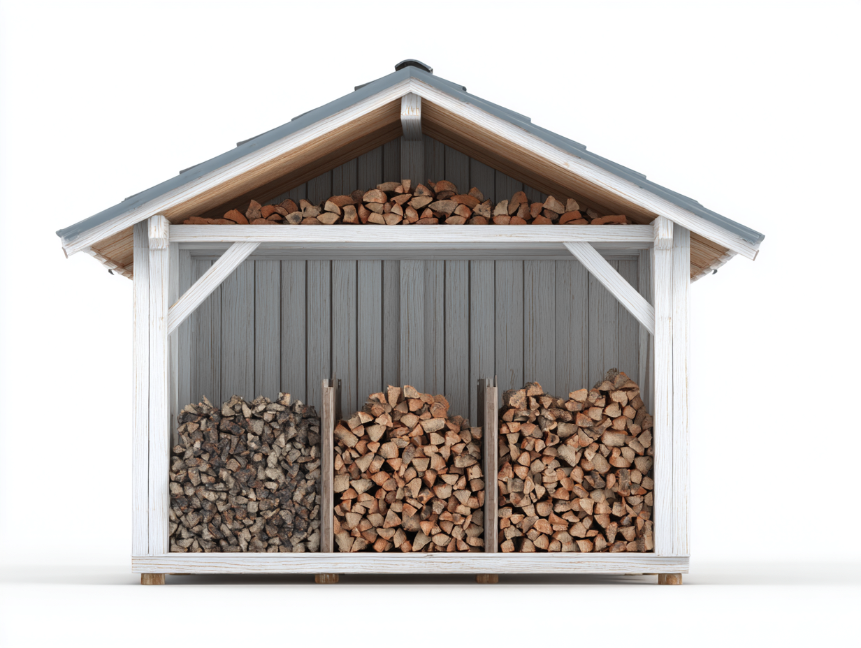 Kaminholzregal Holz 180x60x180 cm - Weiß-Grau - Für Außenbereich - Mit Dach - Rustikales Design-Loftgetyard