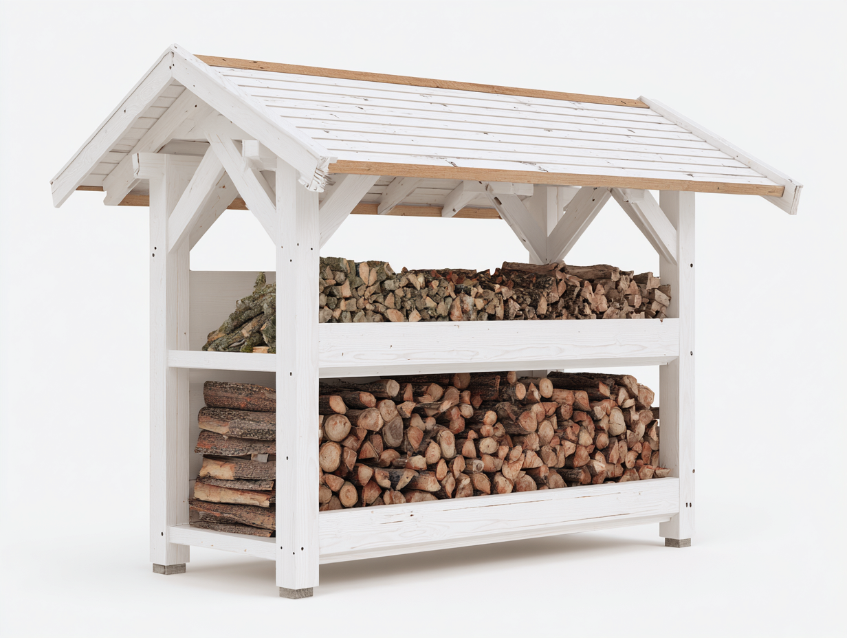 Kaminholzregal Holz 150x45x140 cm - Weiß - Für Außenbereich - Mit Dach - Klassisches Design-Loftgetyard