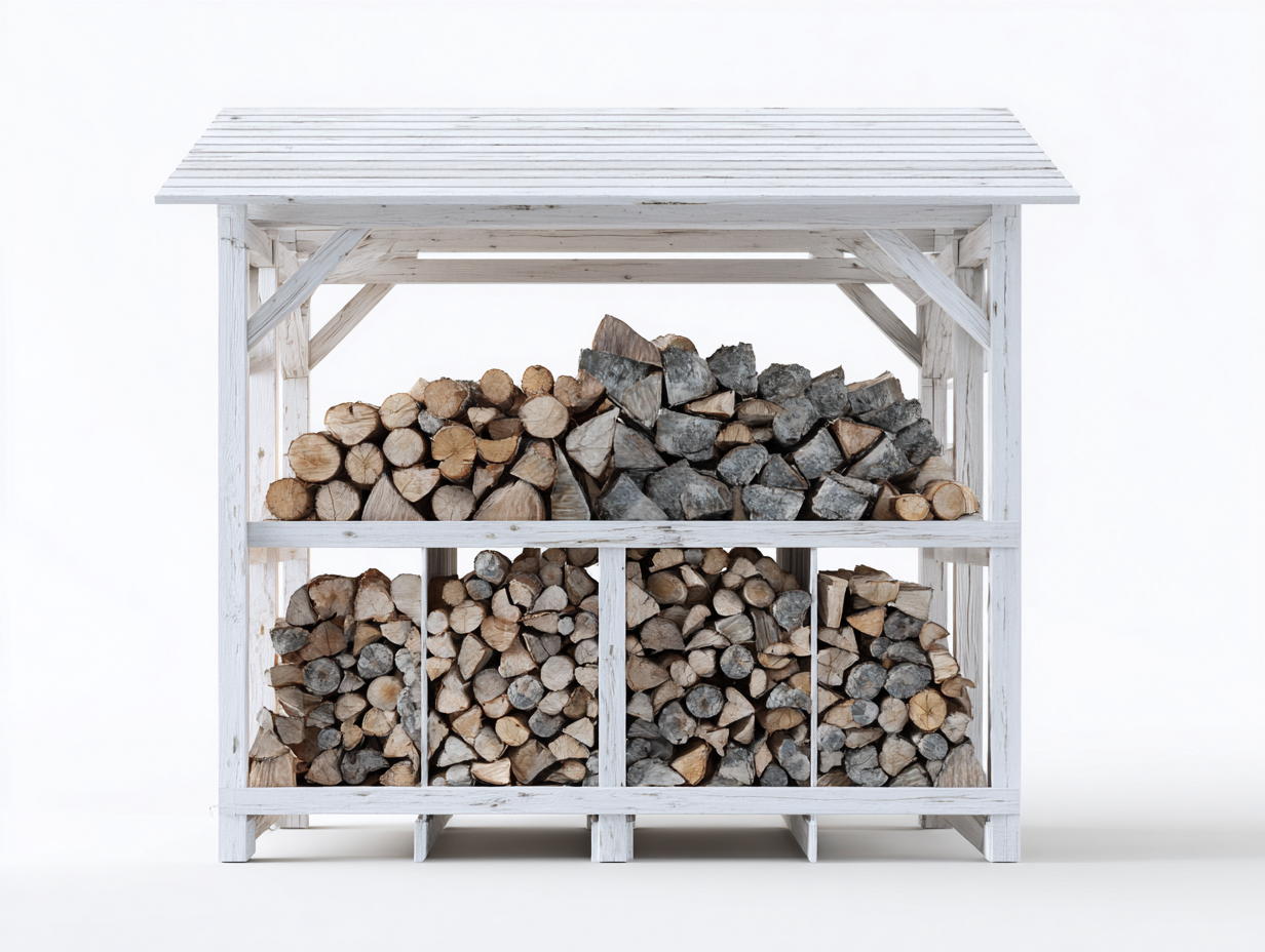 Kaminholzregal Holz 120x40x120 cm - Weiß - Für Garten und Terrasse - Mit Dach und Fächern-Loftgetyard