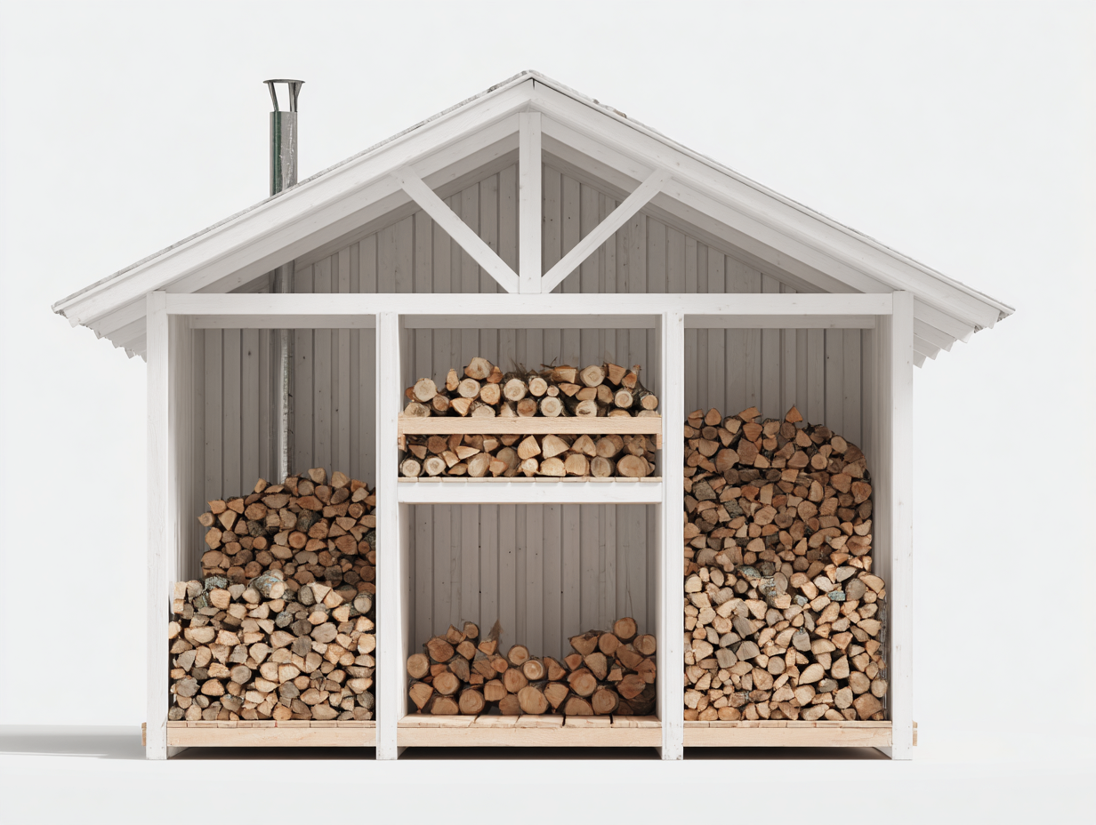 Kaminholzregal Holz 180x50x160 cm - Weiß - Für Garten und Terrasse - Mit Dach und Fächern-Loftgetyard