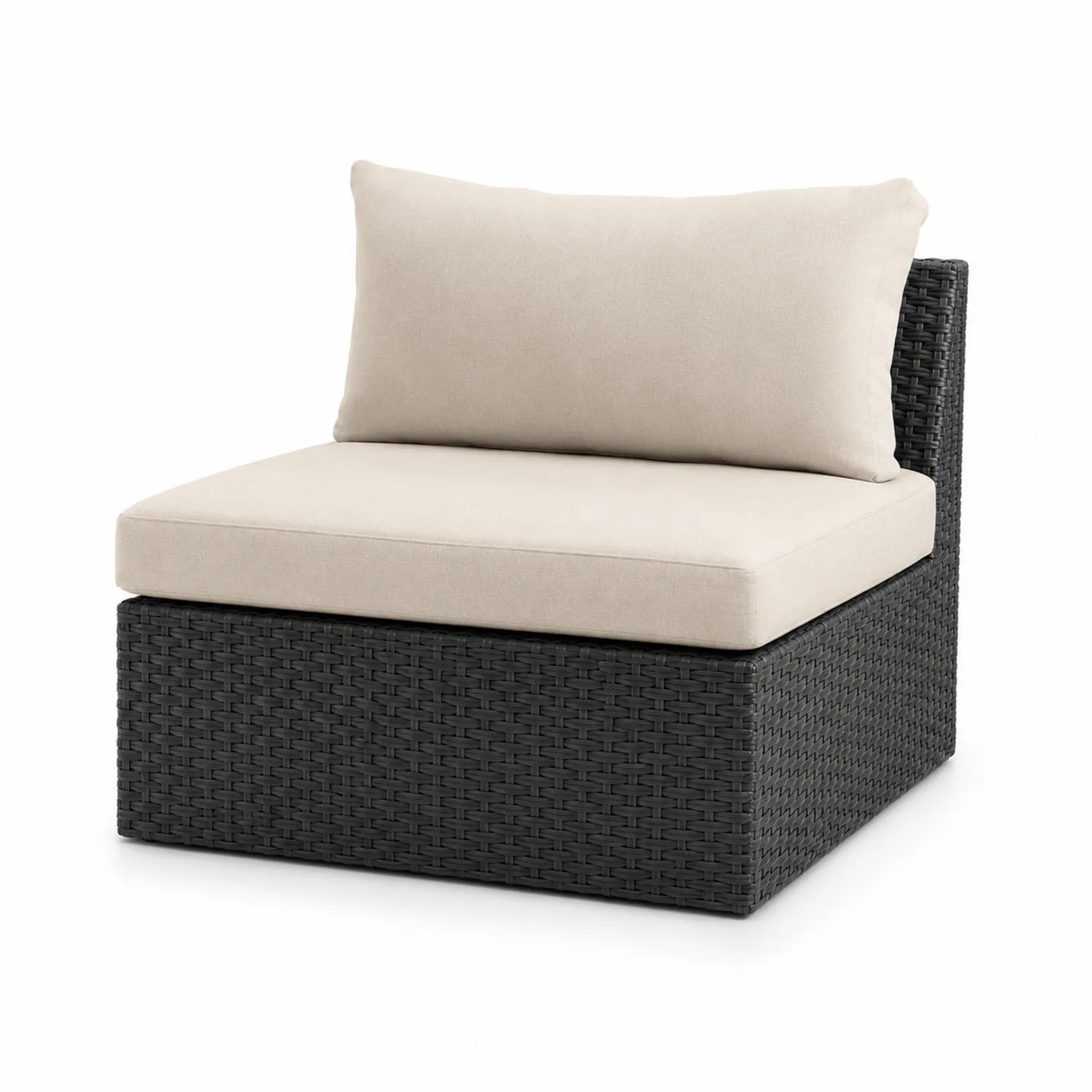 Outdoor-Eckclubsessel Rattan Schwarz mit Cremeweißen Kissen