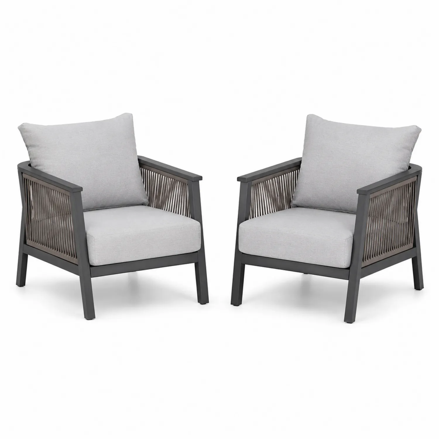 2er Set Gartensessel aus Aluminium mit Seilgeflecht Grau