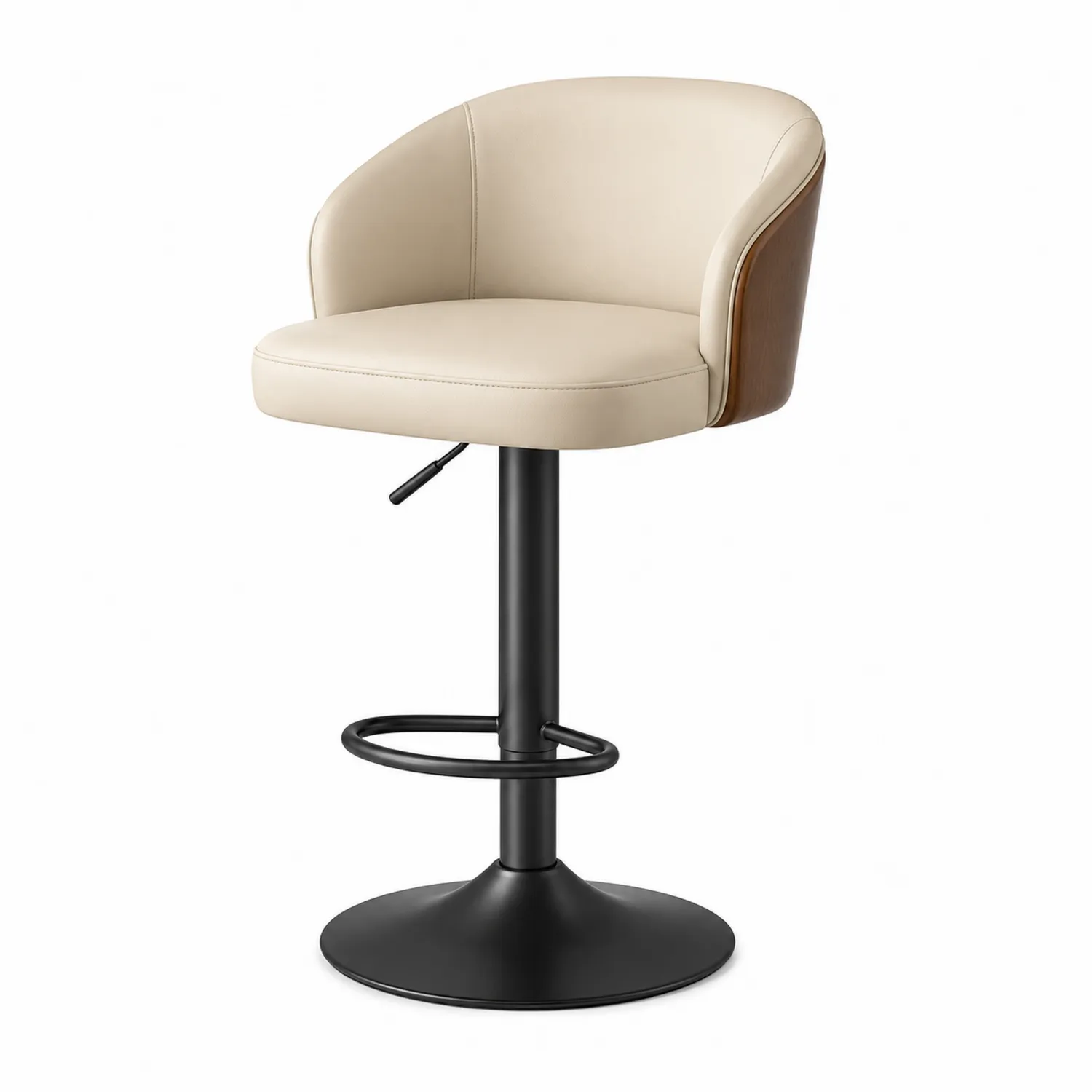 Höhenverstellbarer PU-Leder Barhocker Creme und Metall Schwarz