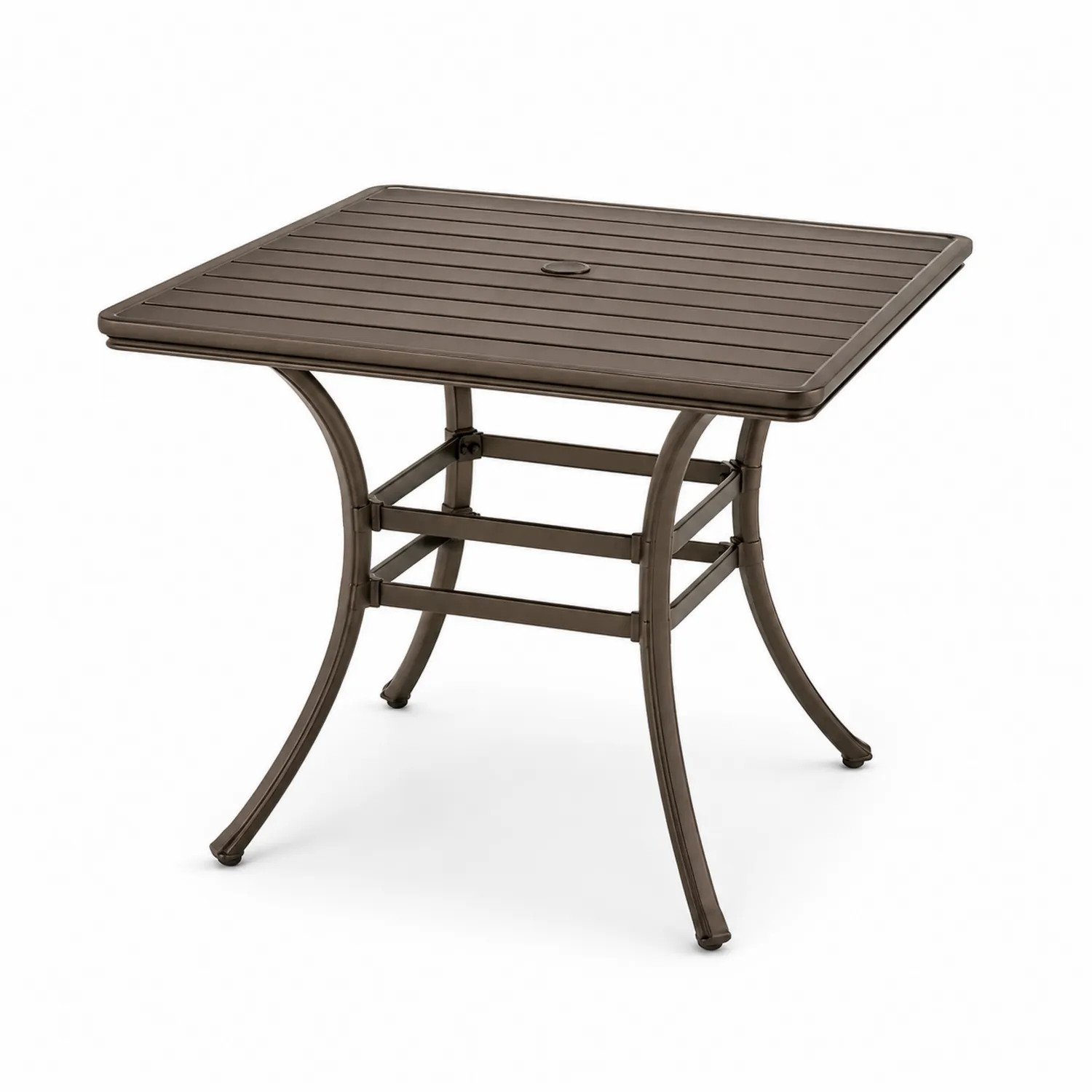 Quadratischer Aluminium Gartentisch mit Sonnenschirmloch, Braun