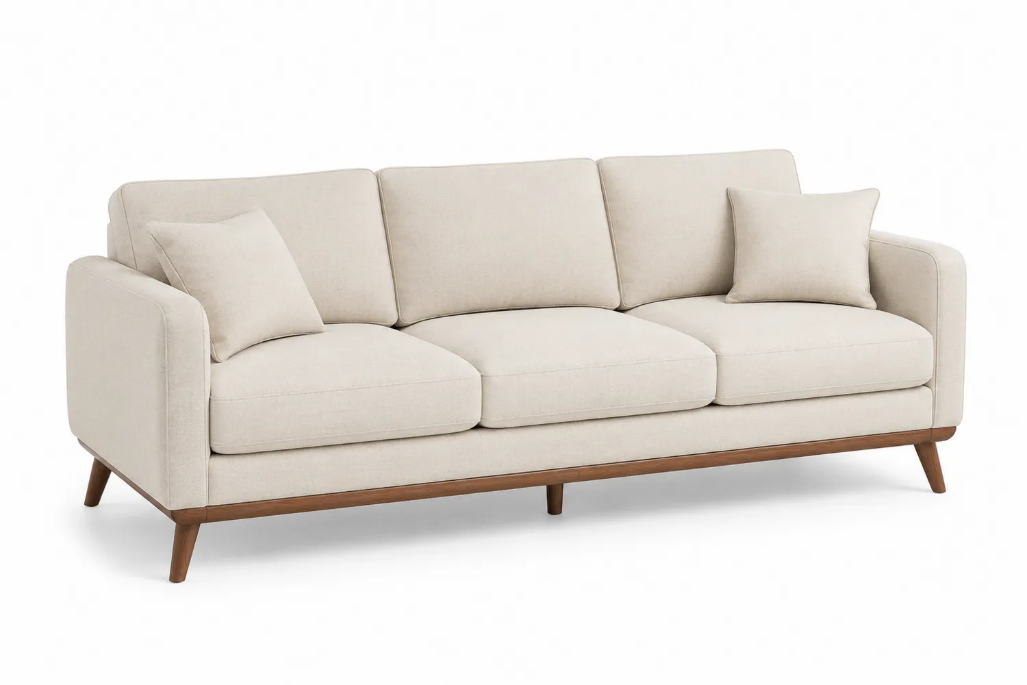 3-Sitzer Sofa Beige Stoff Holz