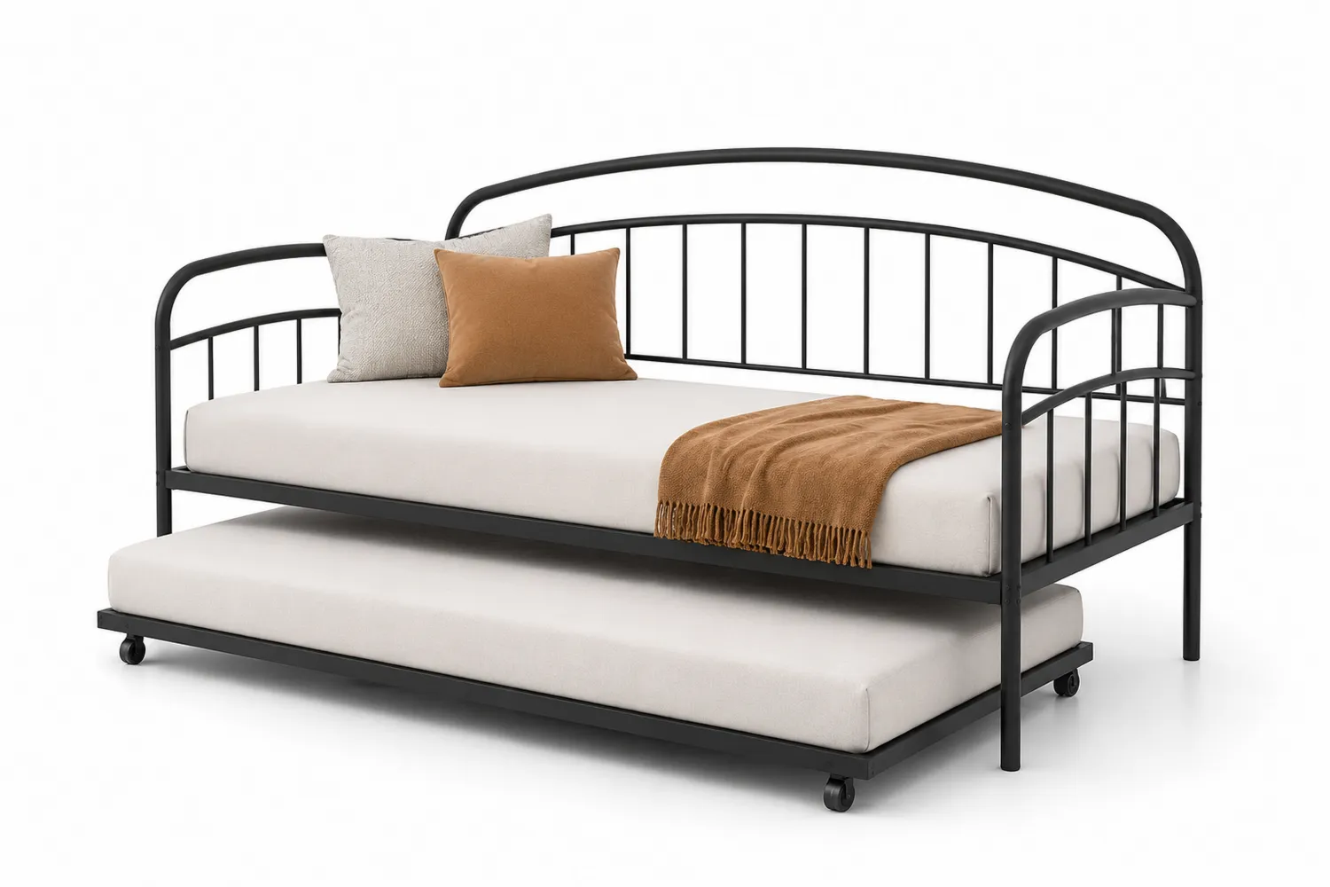 Metall-Gästebett mit Ausziehbett Schwarz