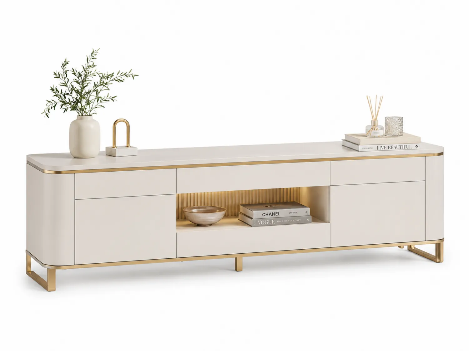 TV-Schrank MDF Cremeweiß Gold 160cm