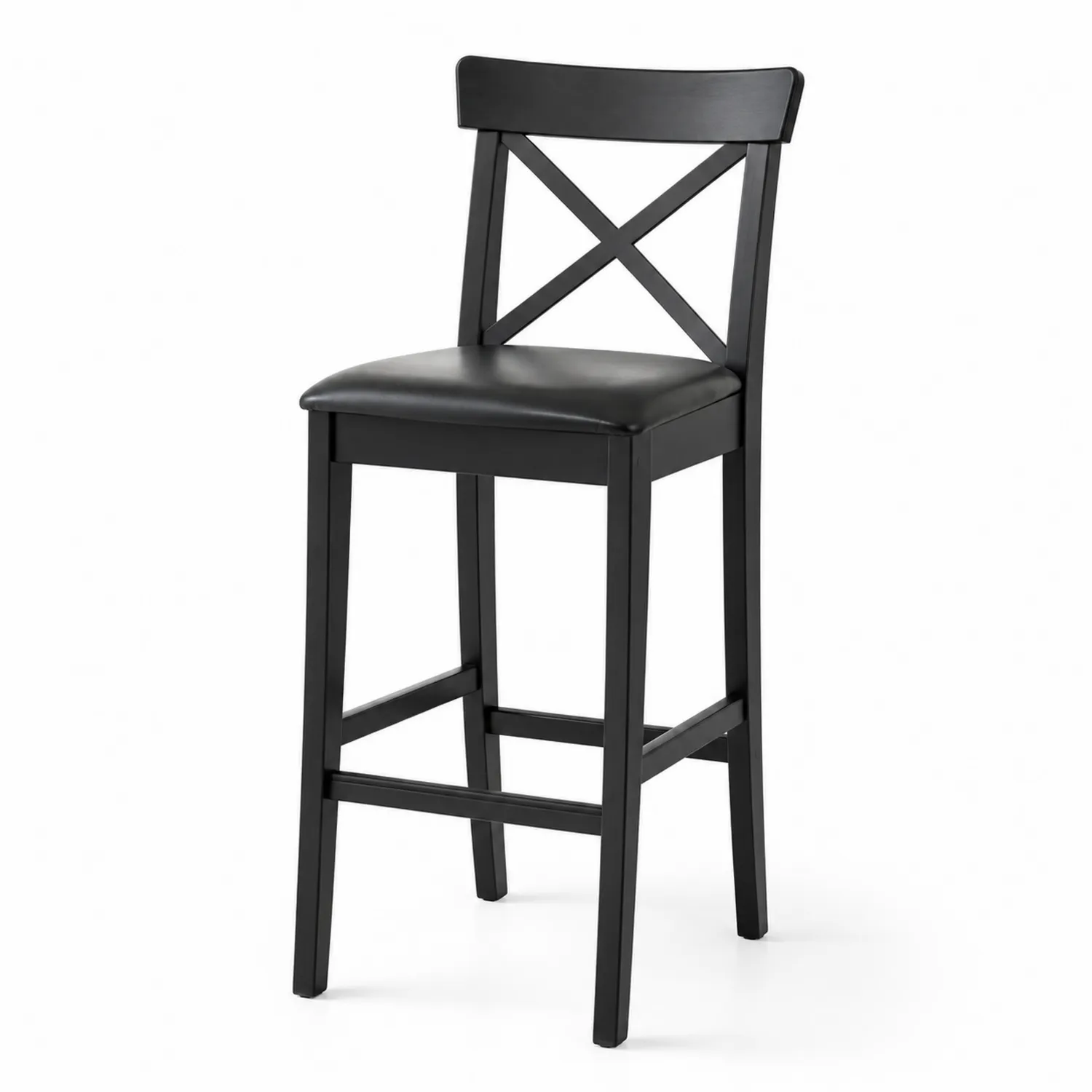 Barhocker mit Kreuzrückenlehne Schwarz Kunstleder Sitzfläche Holzgestell 105 cm