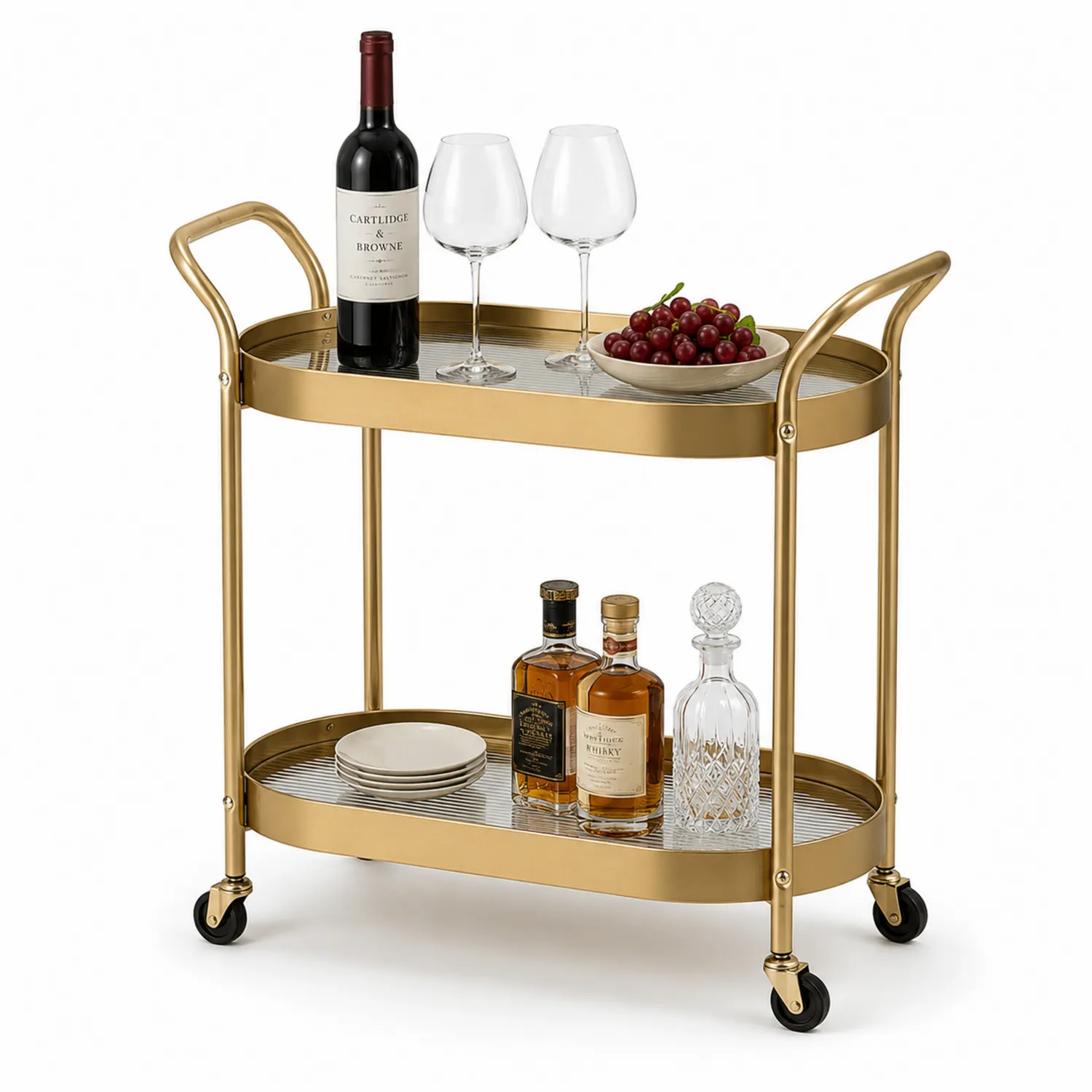 Barwagen aus Metall mit gehärtetem Glas Gold