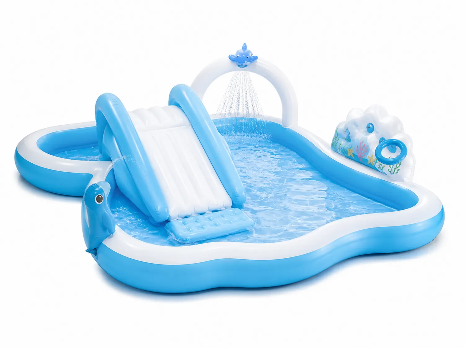 Aufblasbarer PVC-Wasserspielplatz mit Rutsche Blau/Weiß 279x173x102cm