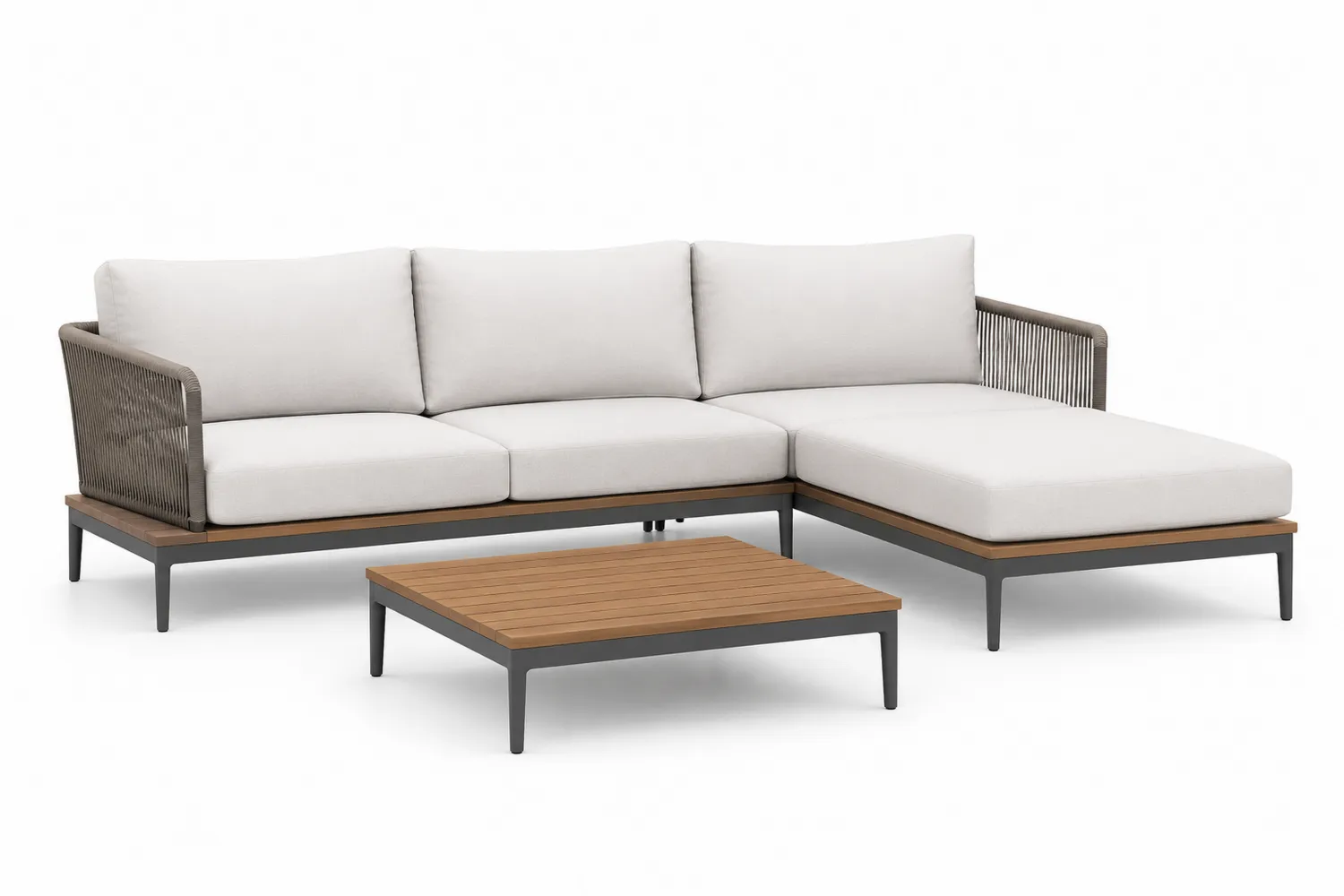 Gartensofa Set L-Form Aluminium Seil Polyholz Beige