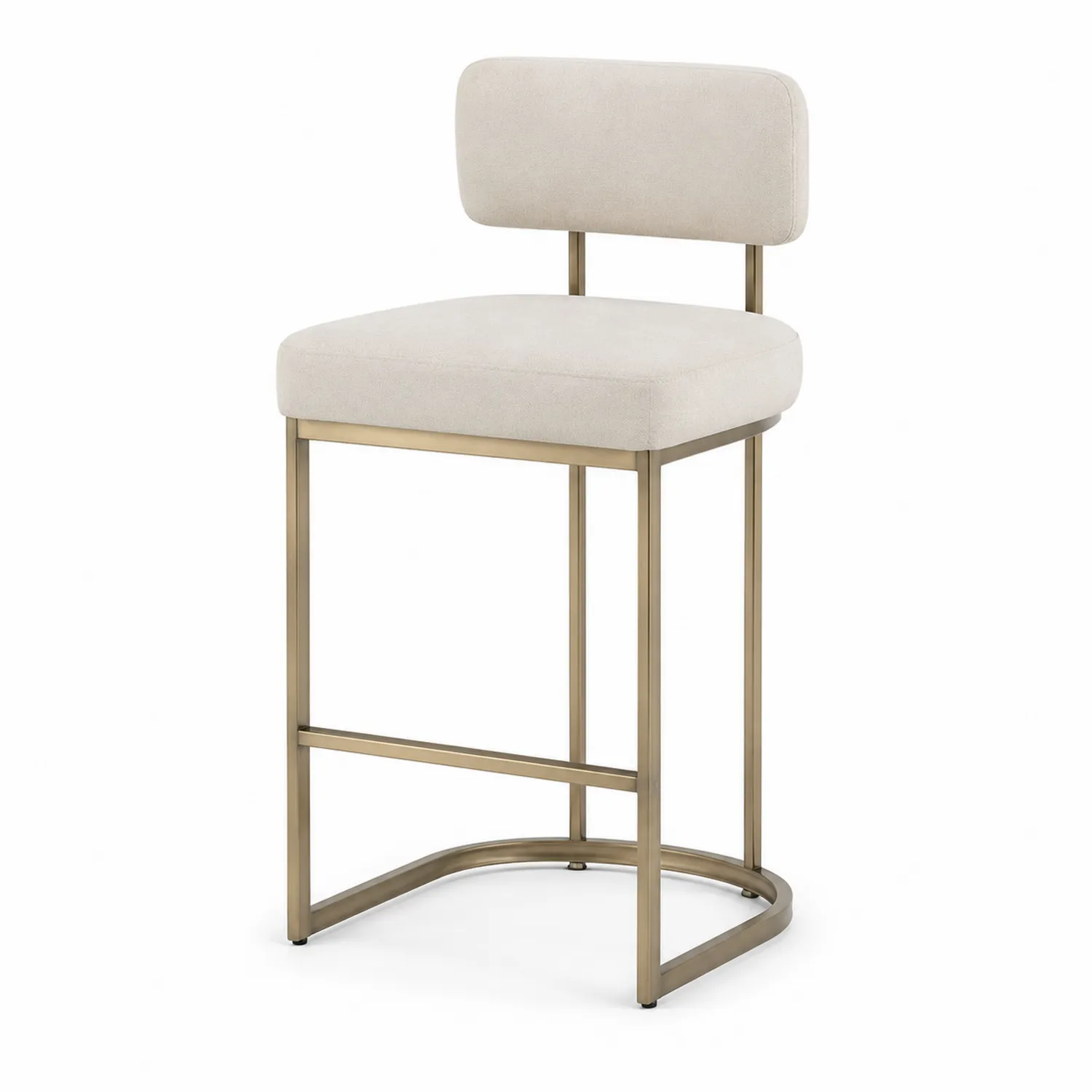 Barhocker mit Polyestergewebe und Messingrahmen, Beige