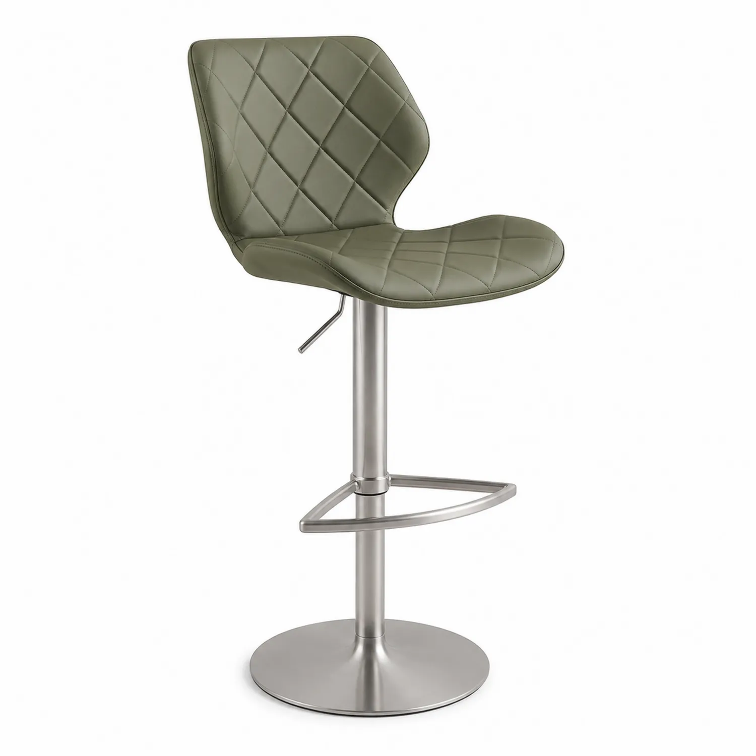 Barhocker PU-Leder Olivgrün mit Edelstahl Gestell und Höhenverstellung