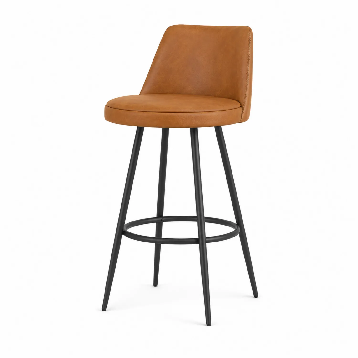 Barhocker Kunstleder Cognac mit Metallgestell Schwarz